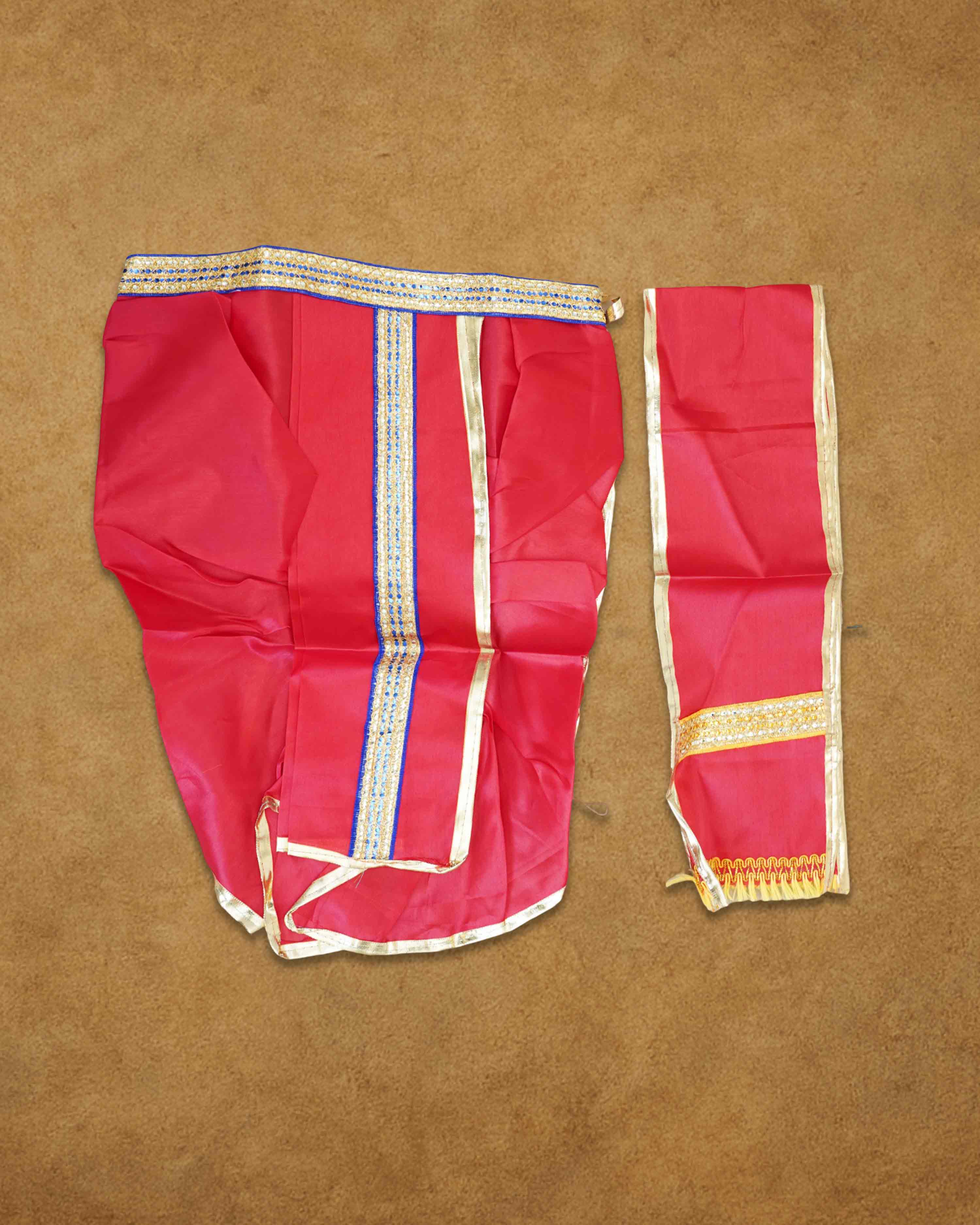 Mens Ready to Wear Pillayar Dhoti with Angwastra Set  - Red Big