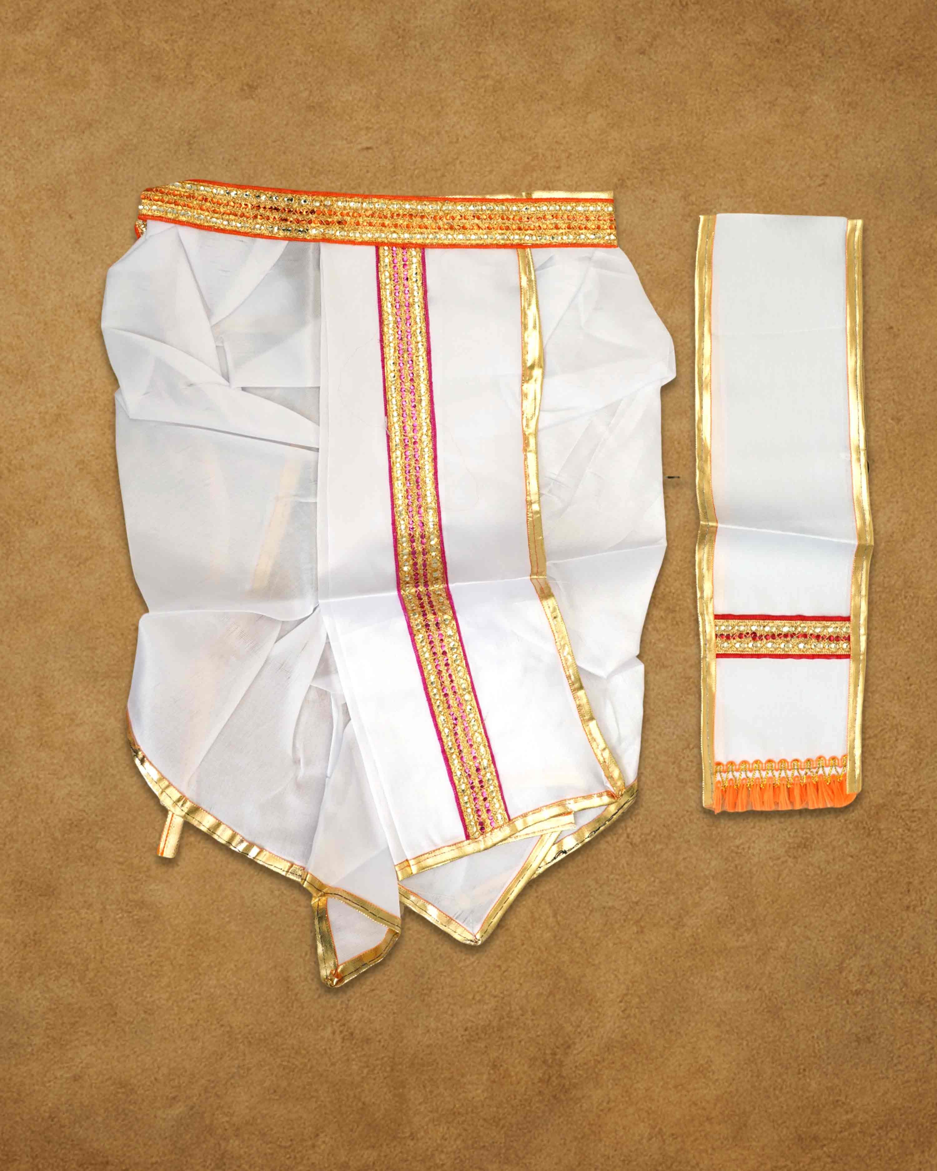 Mens Ready to Wear Pillayar Dhoti with Angwastra Set -  White big