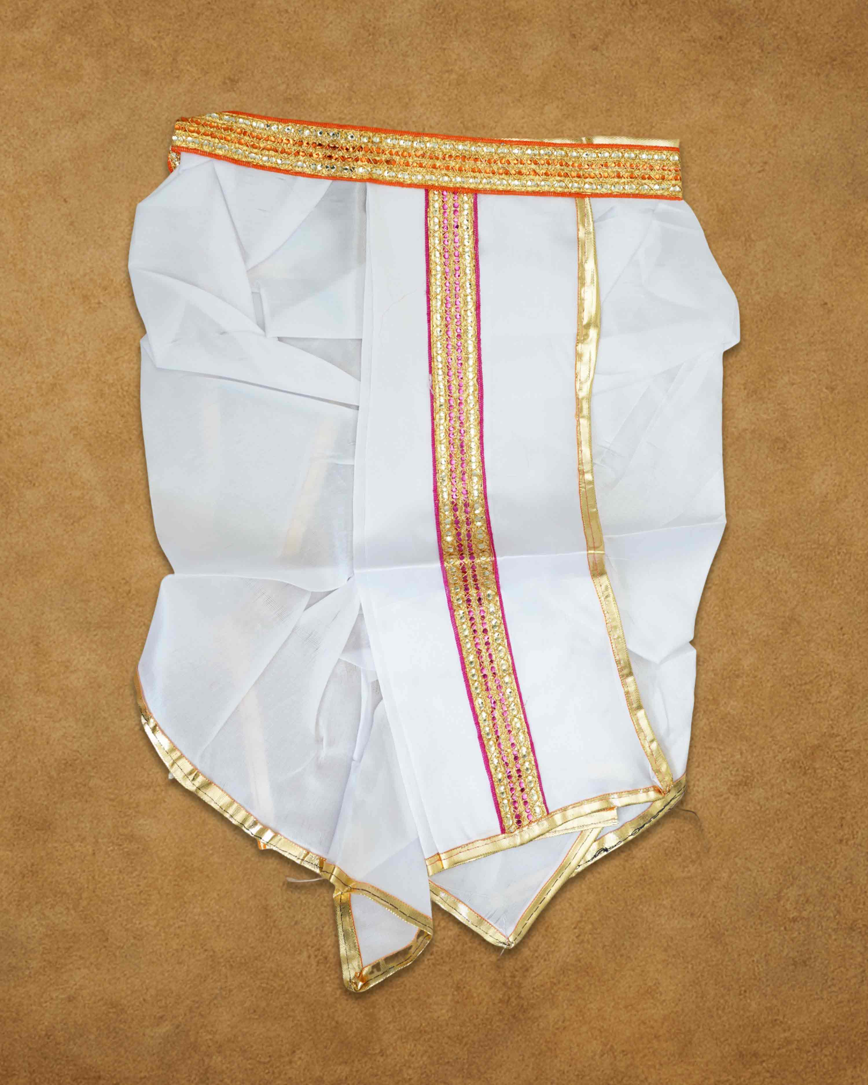 Mens Ready to Wear Pillayar Dhoti with Angwastra Set -  White big