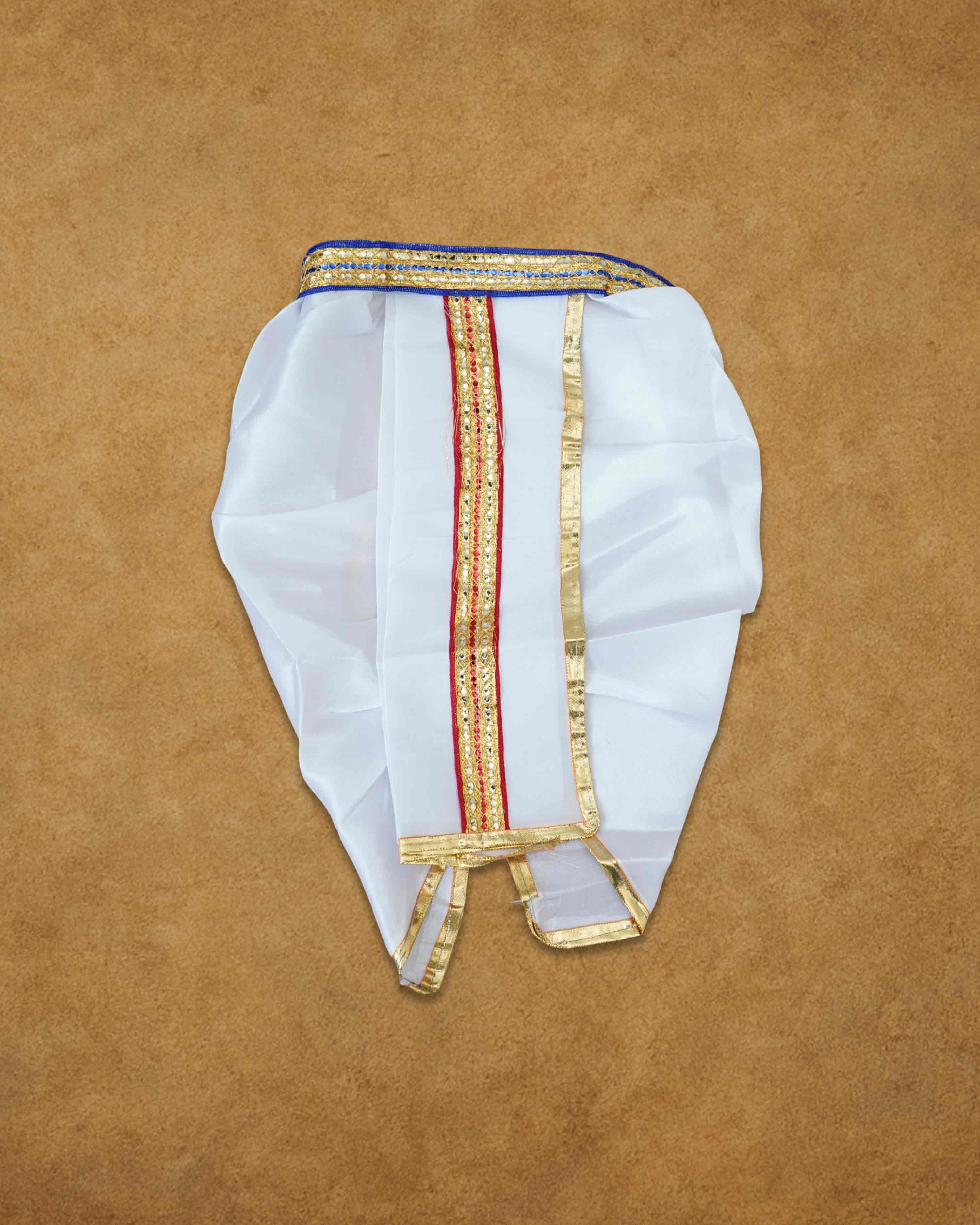 Ganesh Ji & Standing Krishna Idol Panchakacham Dhoti Towel Dress Set White