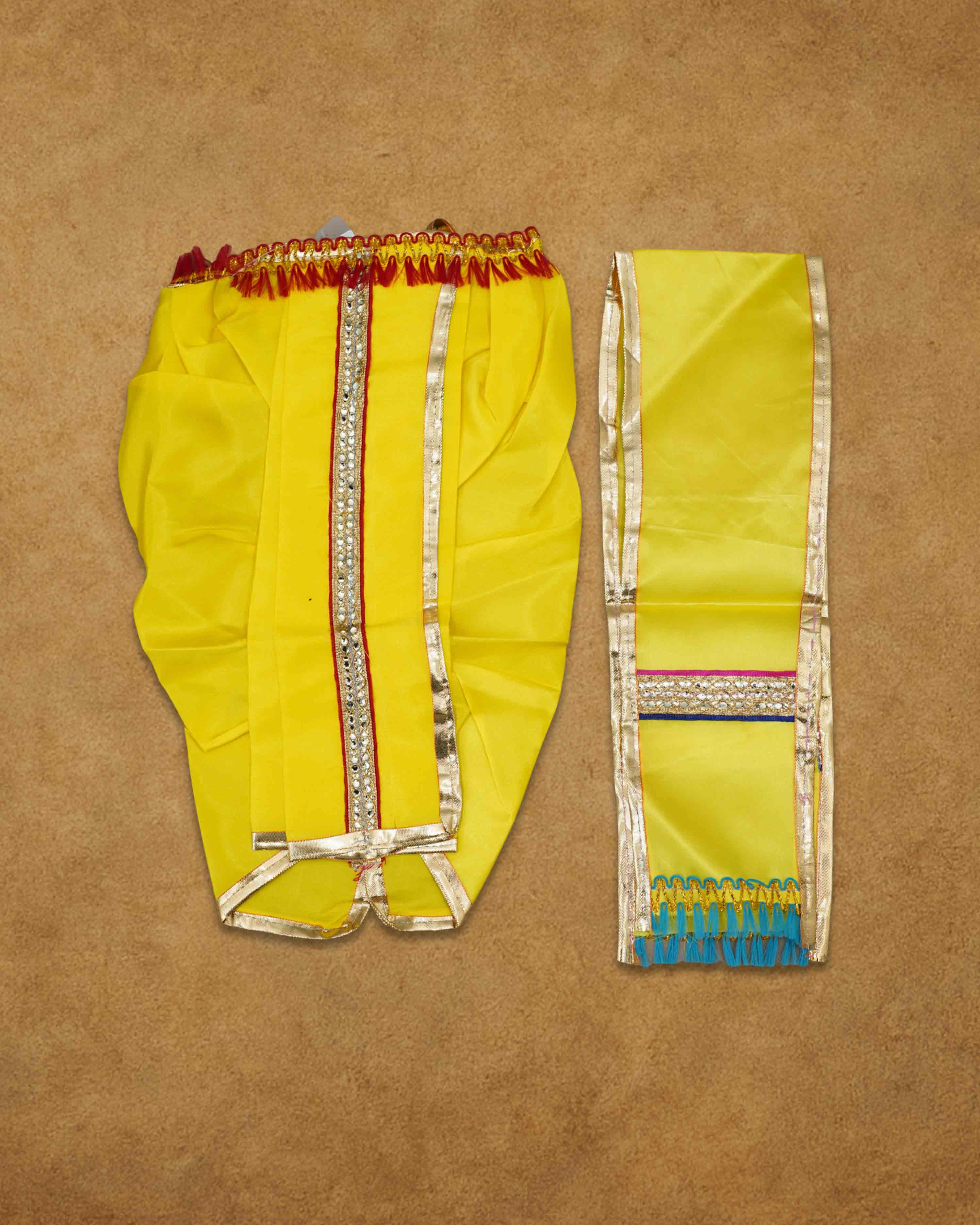 Mens Ready to Wear Pillayar Dhoti with Angwastra Set - Yellow small