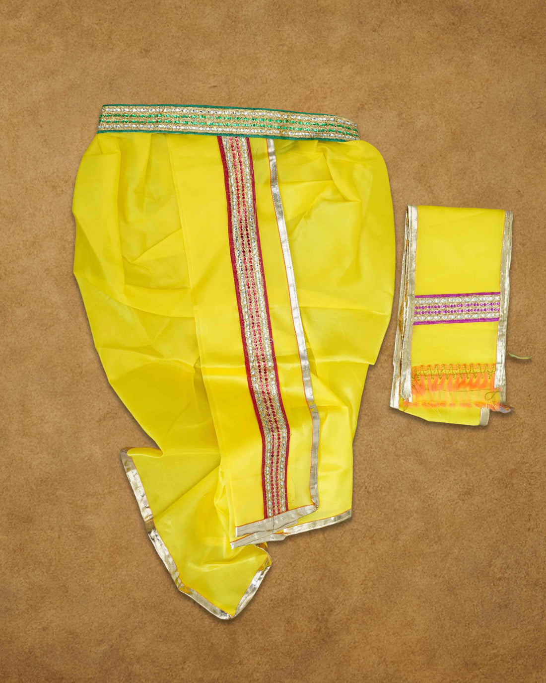 Mens Ready to Wear Pillayar Dhoti with Angwastra Set - Yellow big