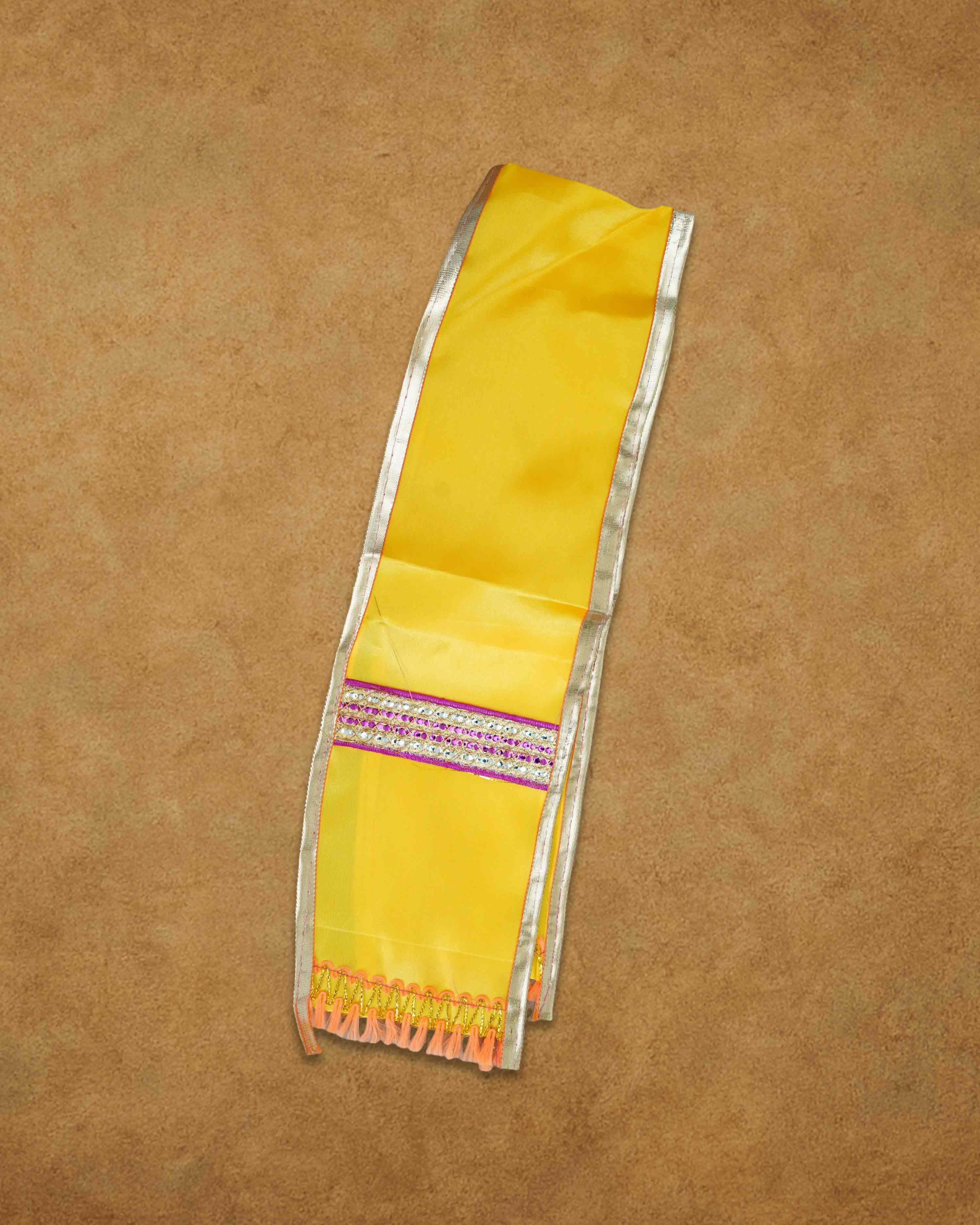 Ganesh Ji & Standing Krishna Idol Panchakacham Dhoti Towel Dress Set Yellow