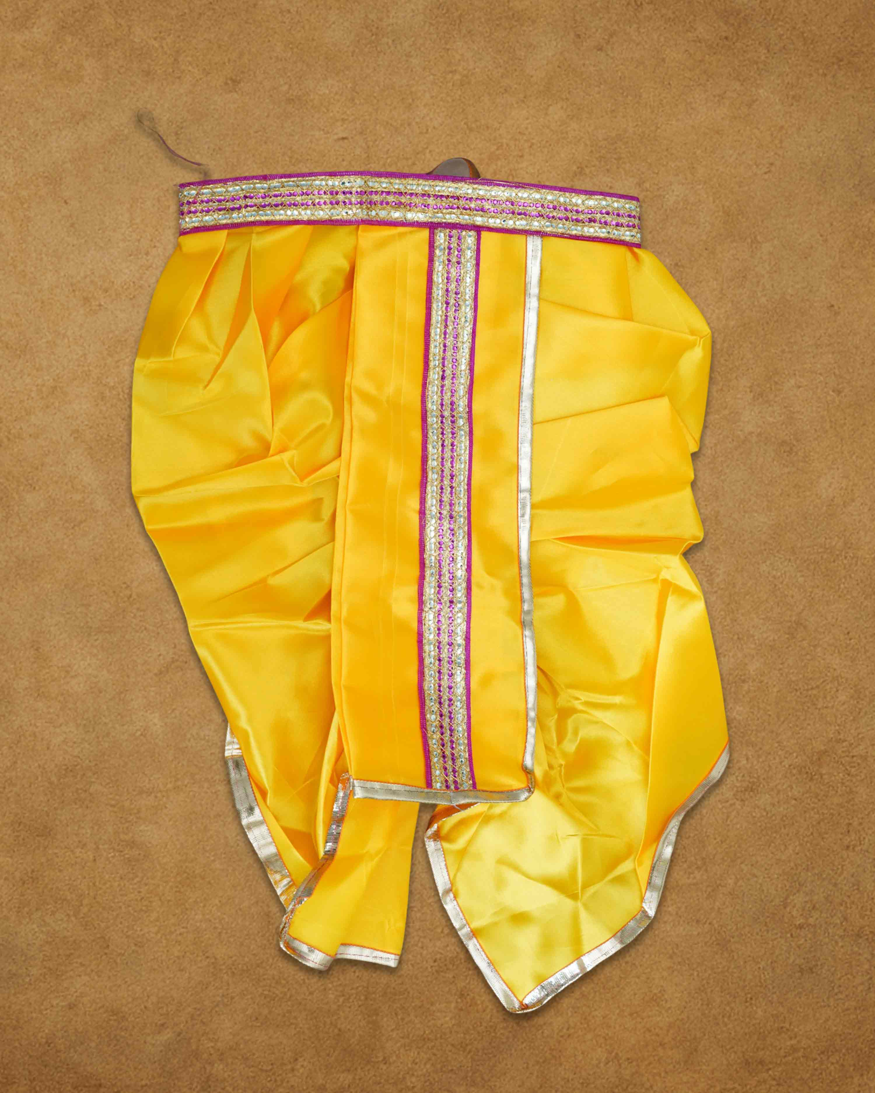 Ganesh Ji & Standing Krishna Idol Panchakacham Dhoti Towel Dress Set Yellow