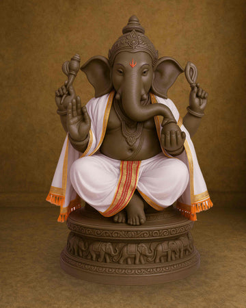 Ganesh Ji & Standing Krishna Idol Panchakacham Dhoti Towel Dress Set White