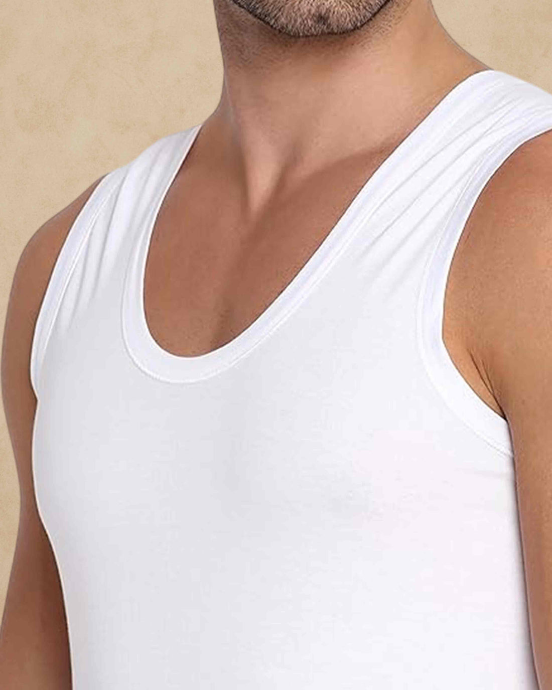 Poomer Cotton Men's White Sleeveless Vest (5s Pack 'XL' Size=95 Cms)