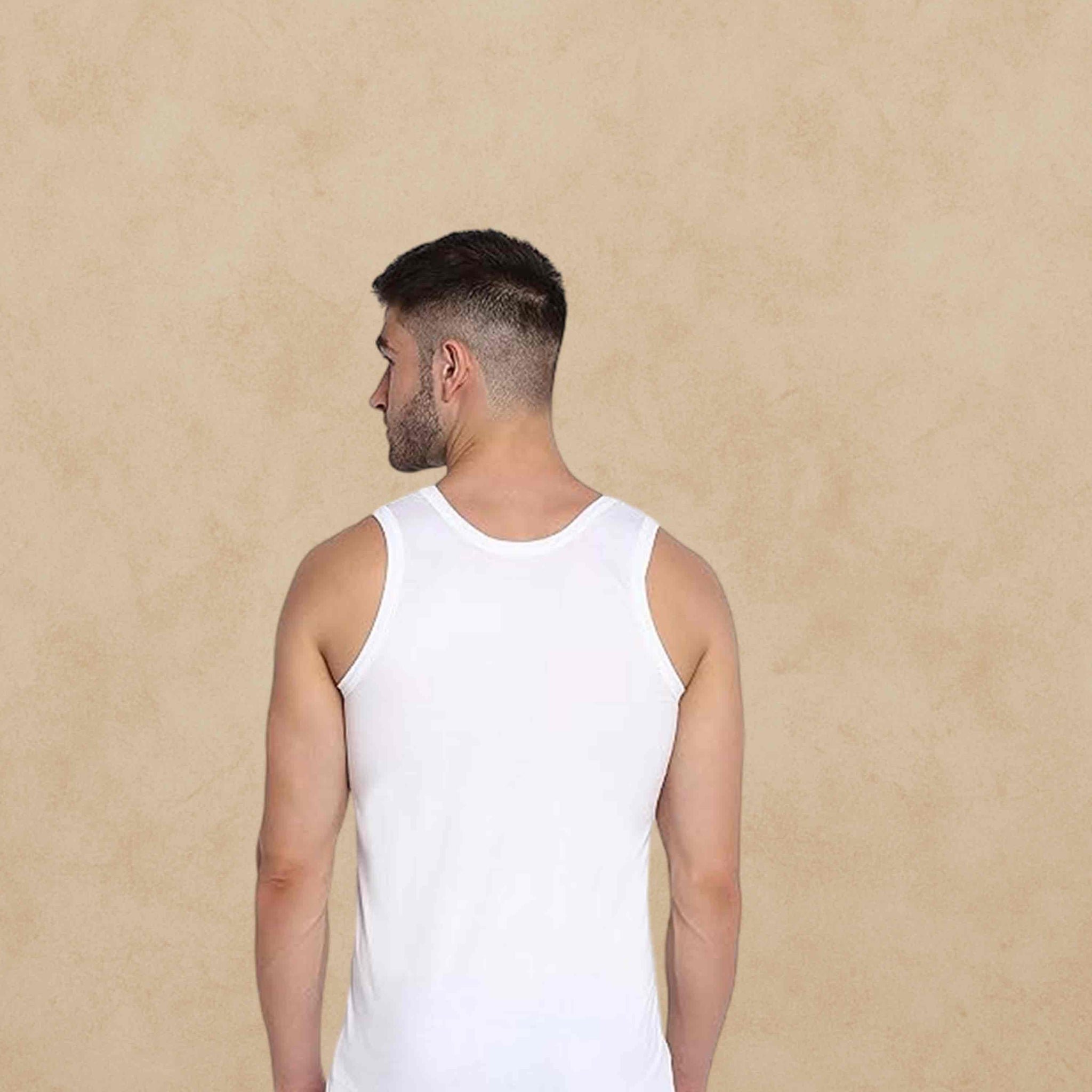 Poomer Cotton Men's White  Vest (5s Pack)