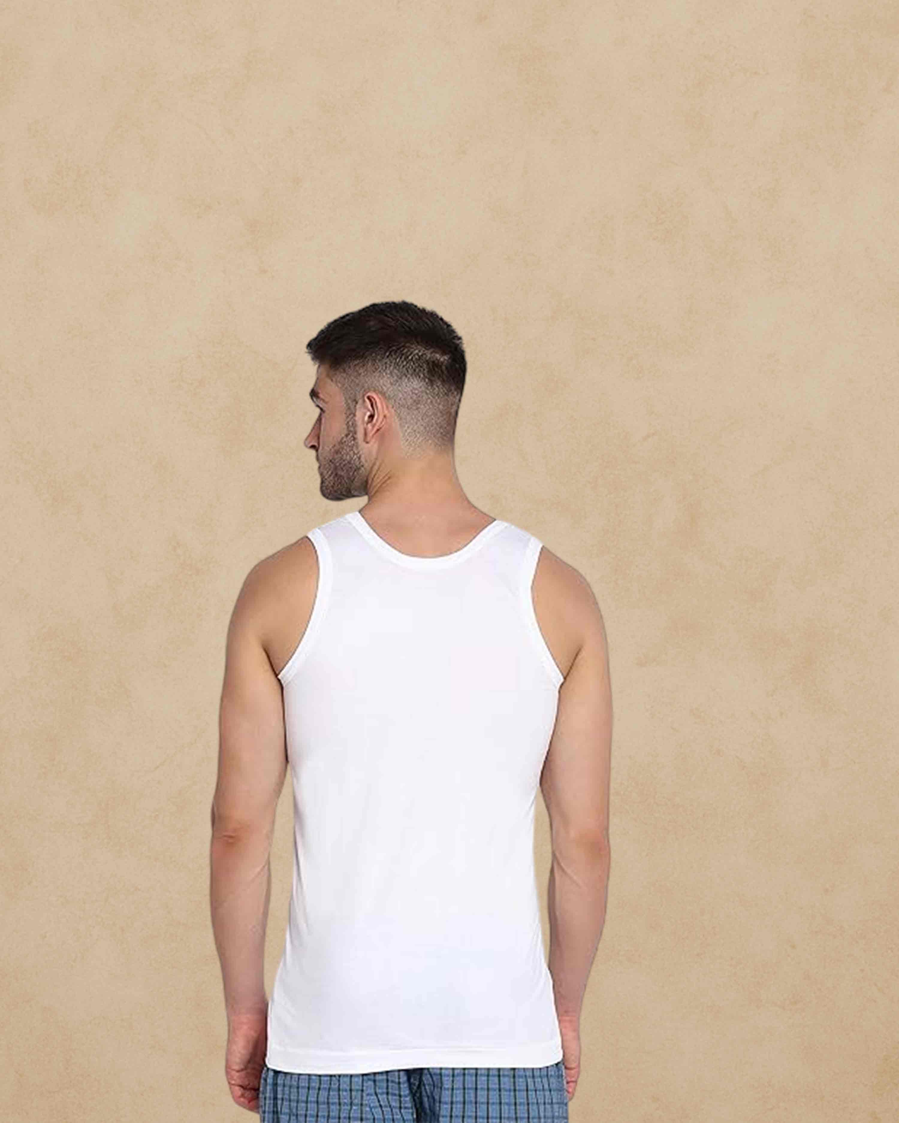 Poomer Cotton Men's White Sleeveless Vest (5s Pack
