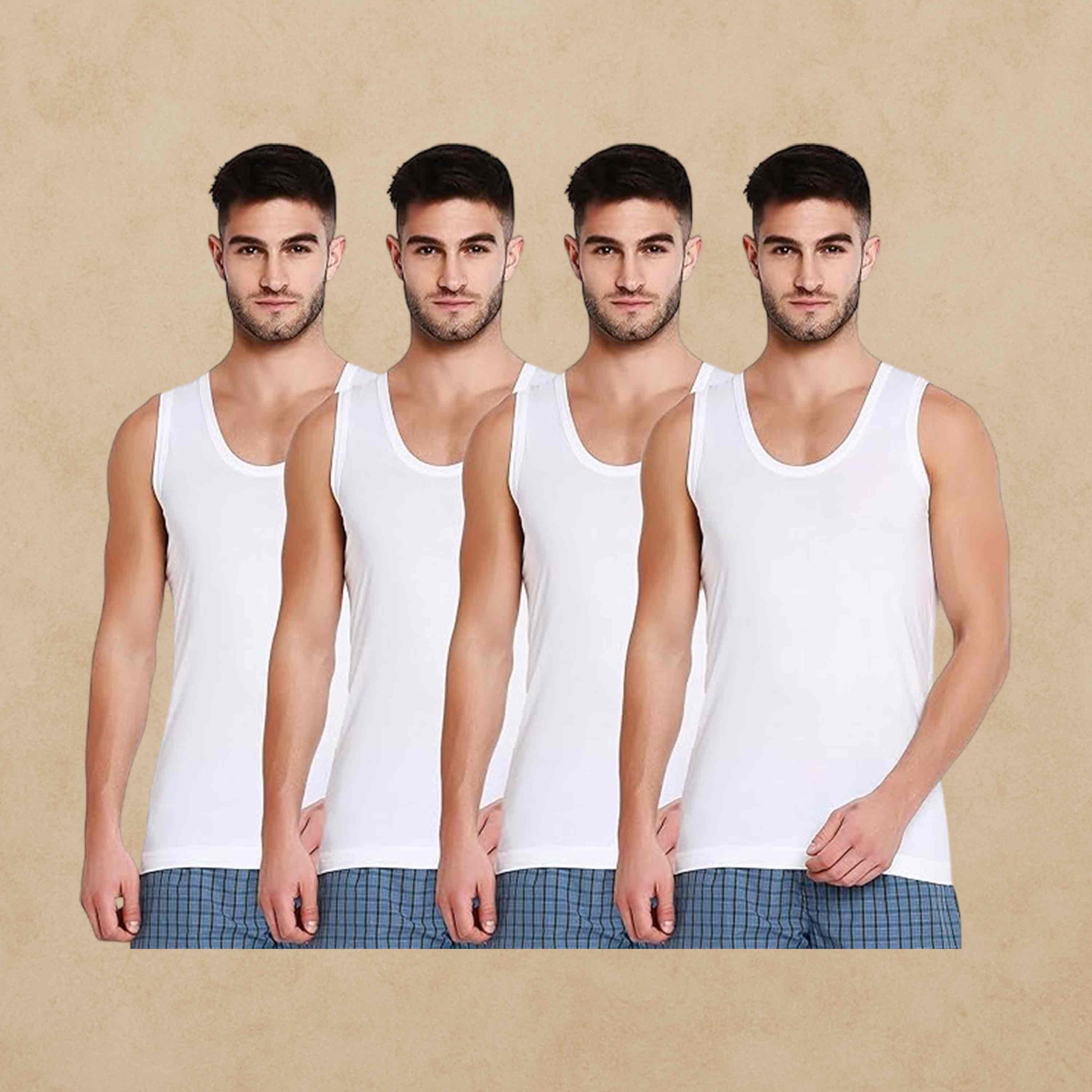 Poomer Cotton Men's White  Vest RN Packs