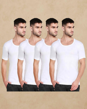 Poomer Premium Cotton Pure White Vest for Mens - Pack of 4