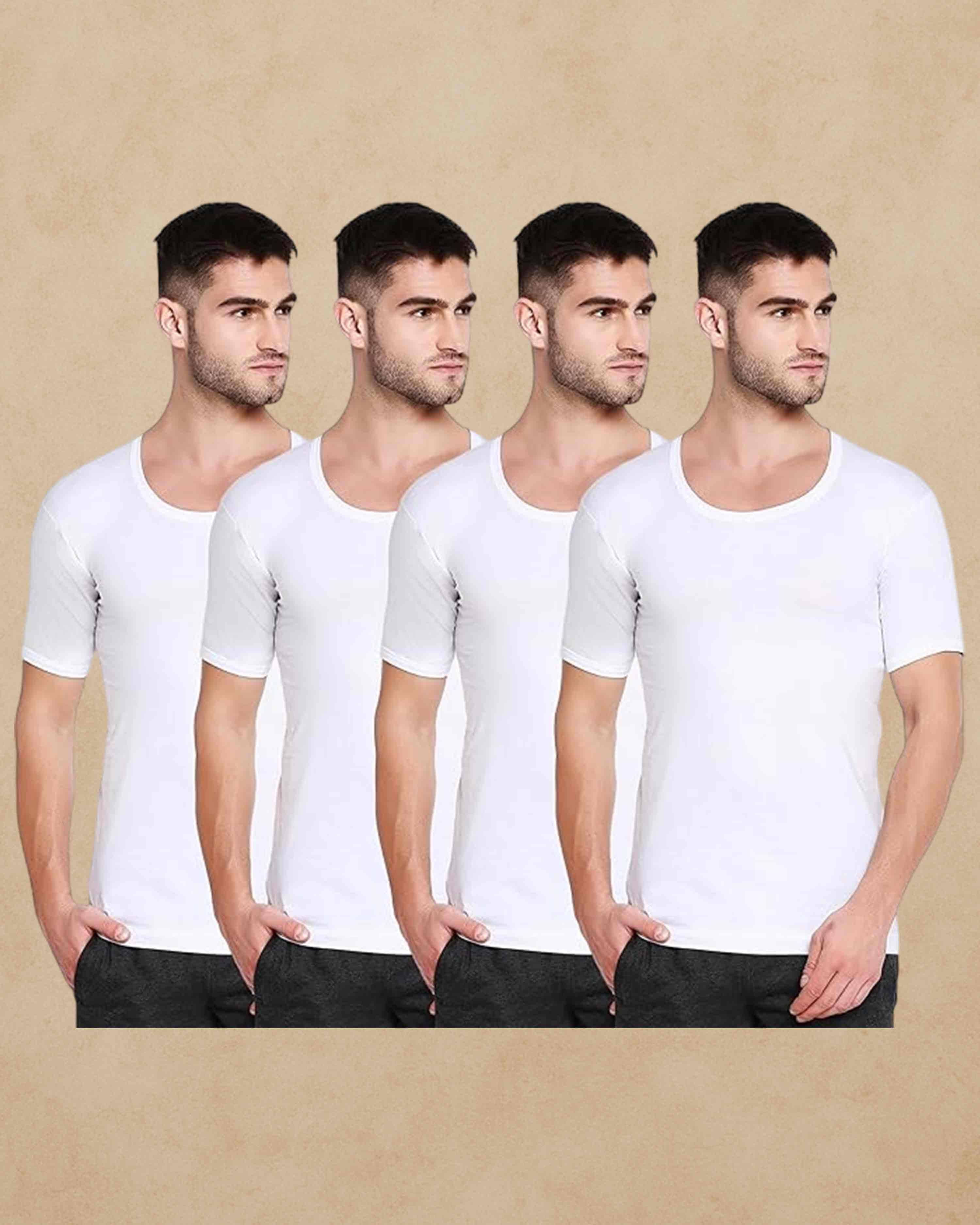 Poomer Premium Cotton Pure White Vest for Mens - Pack of 4