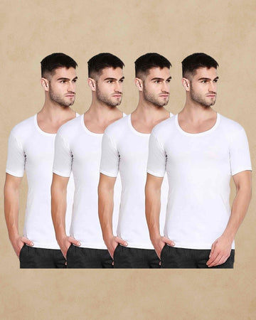 Poomer Premium Cotton Pure White Vest for Mens - Pack of 4