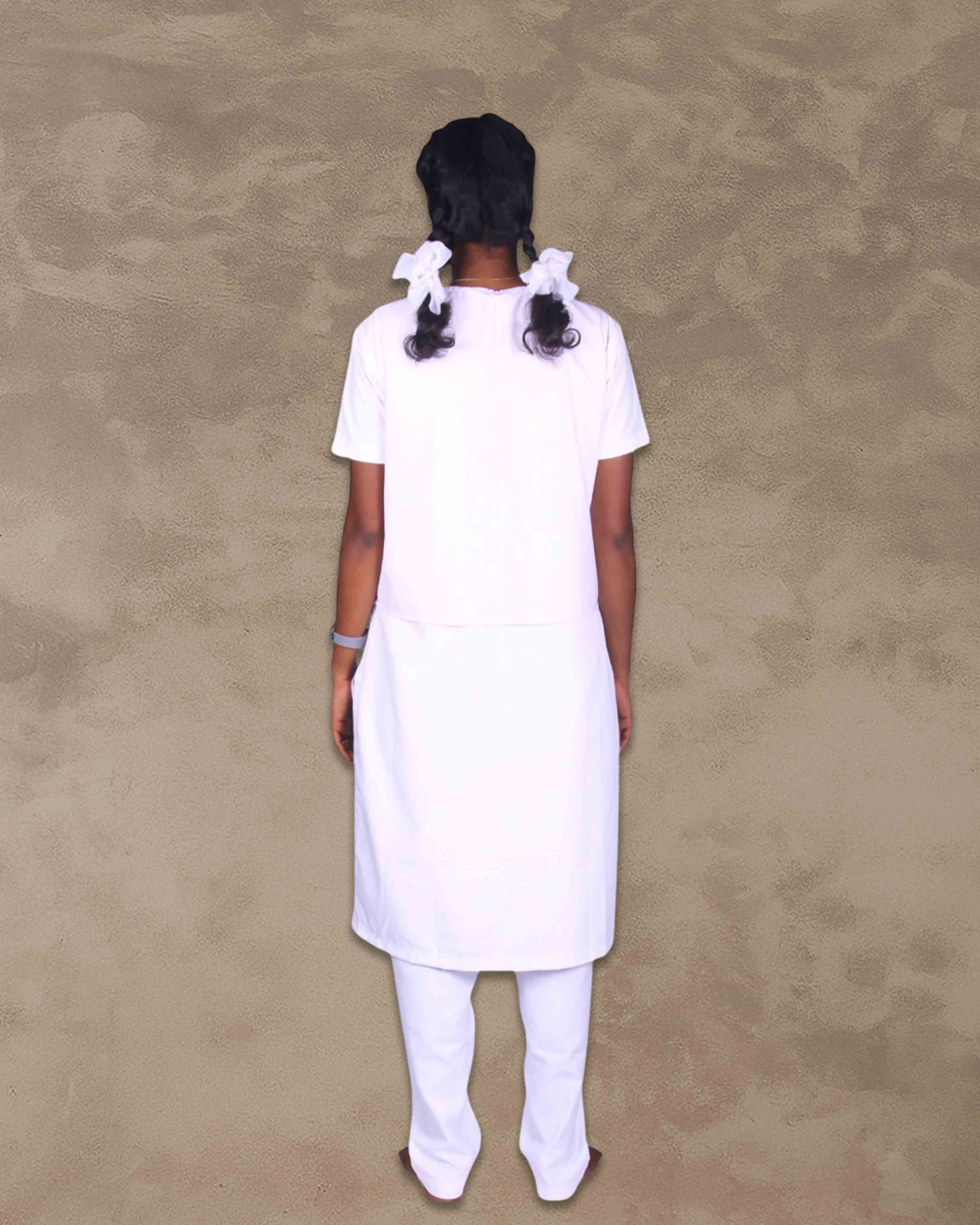 Girls School Uniform Kamiz, Jacket With Chudidhar | Readymade Stitched, Regular Fit for Girls - White