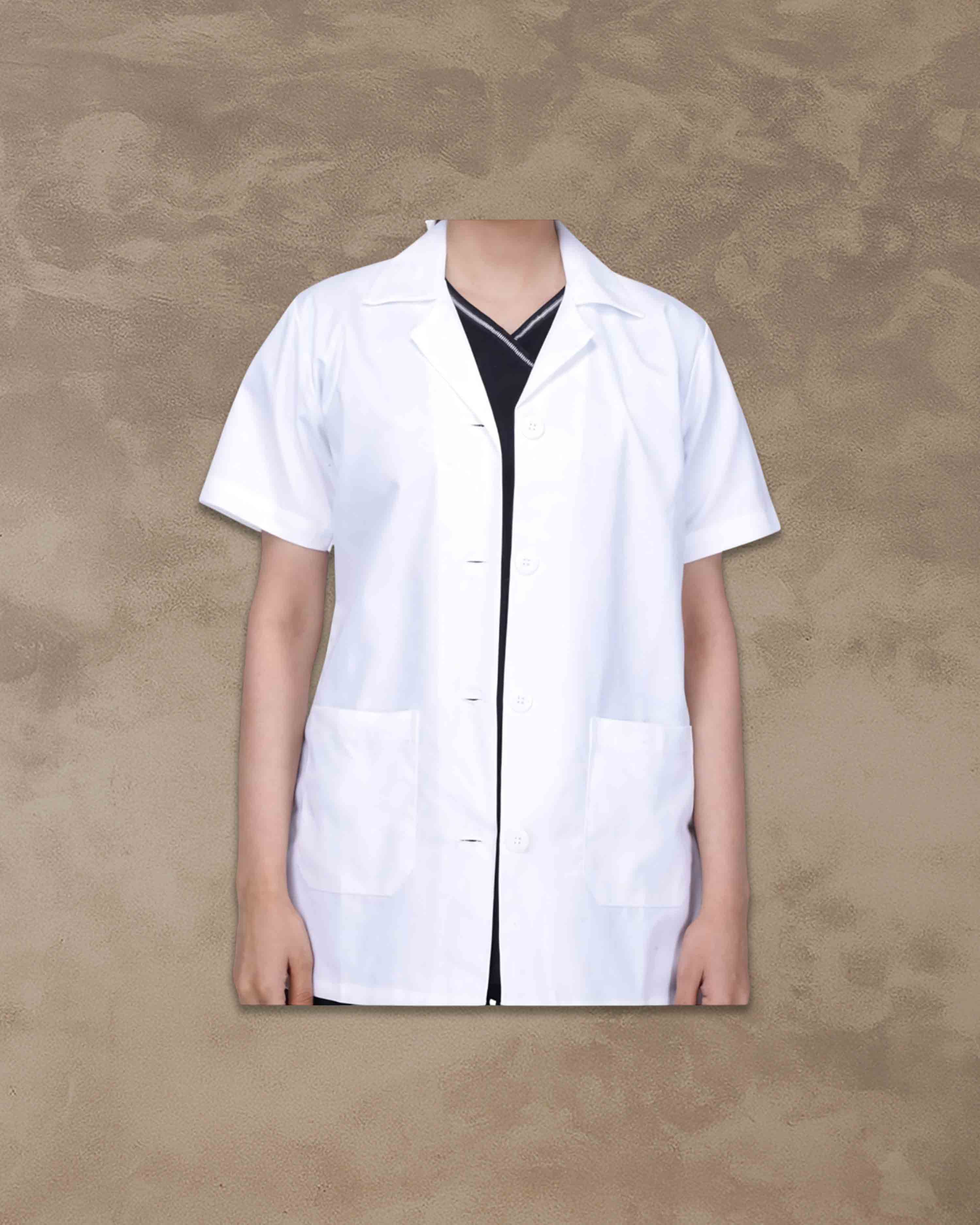 Casual Style Lab Coat For Chemistry Lab & Medical Students | Half Sleeves Lab Coat for All Professional Diagnostics, Technicians, Laboratory - White