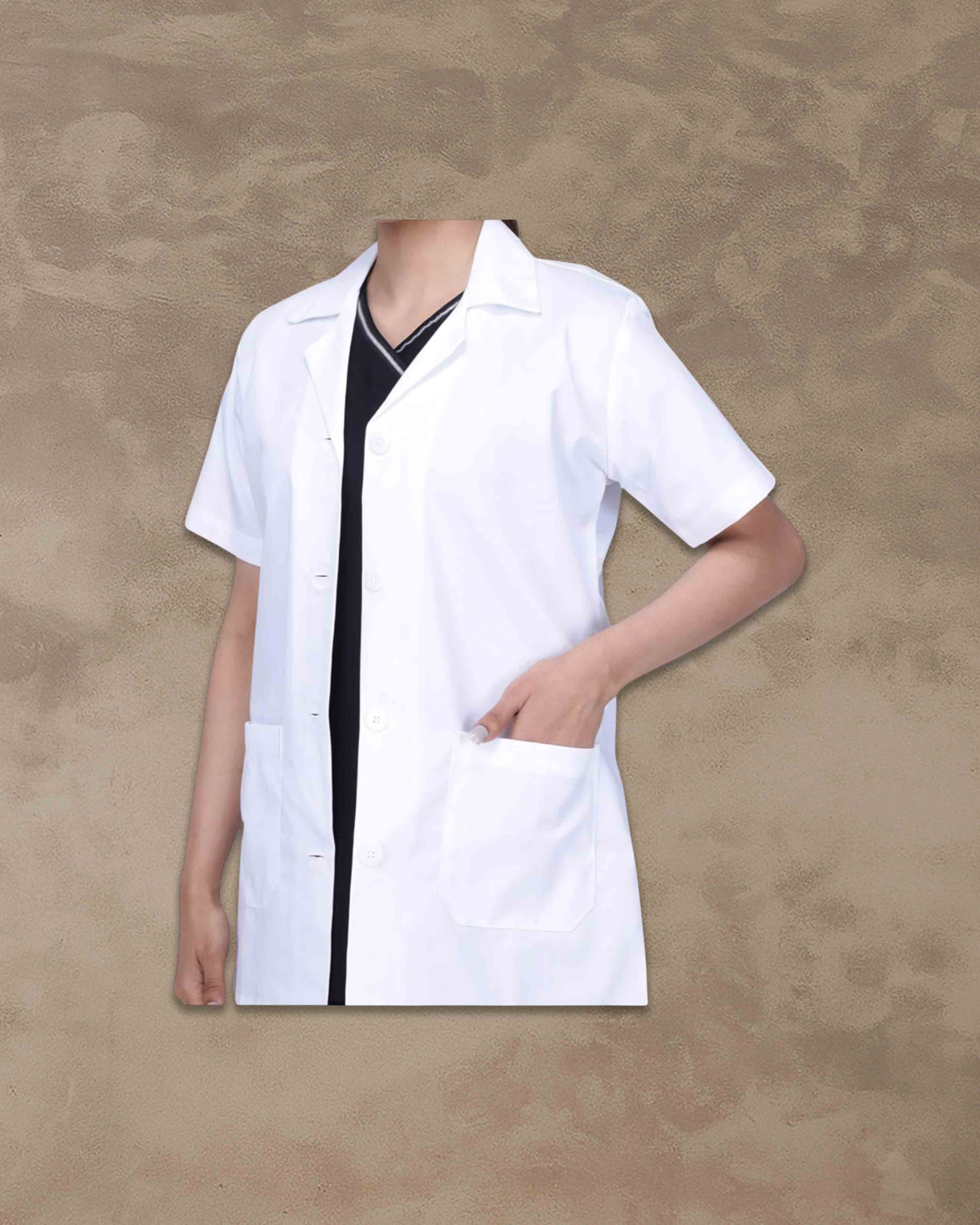 Casual Style Lab Coat For Chemistry Lab & Medical Students | Half Sleeves Lab Coat for All Professional Diagnostics, Technicians, Laboratory - White
