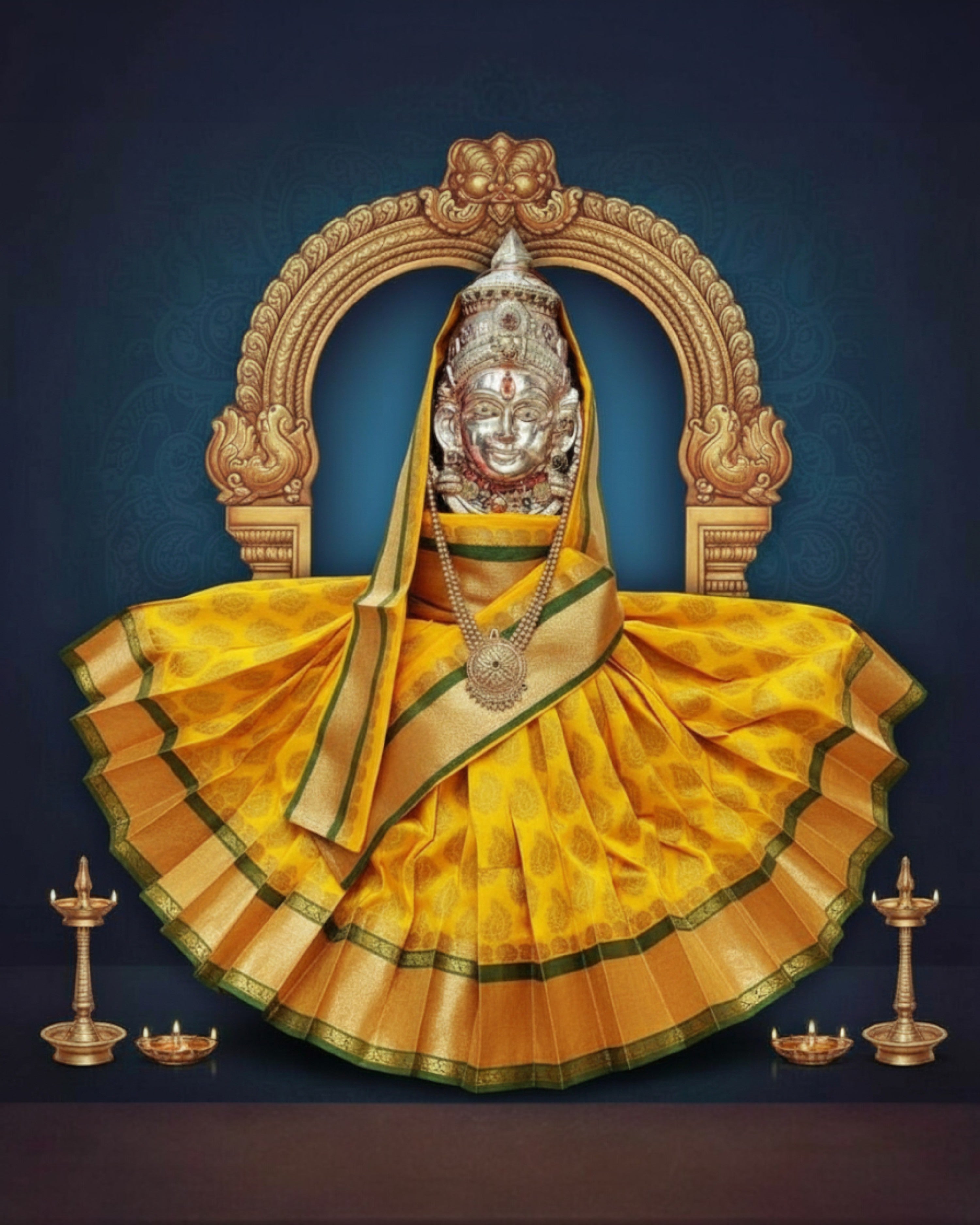 Amman Pavadai Dress Art Silk Cloth Rani Chunri - (9 to 9 Inch), MATA Rani Poshak, Maa Laxmi, Durga, Saraswati, Radha Chunri Patka and Lehenga, Ghagra Dress