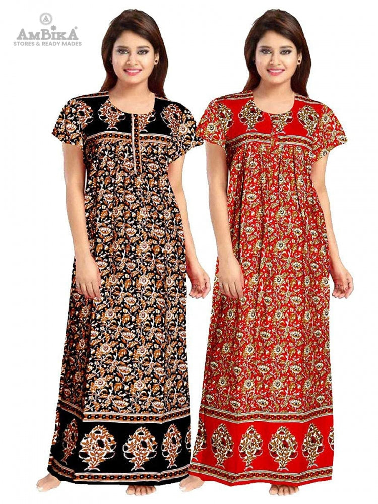 Cotton Jaipuri Print Nighty for Women Combo Pack of 2 Pieces