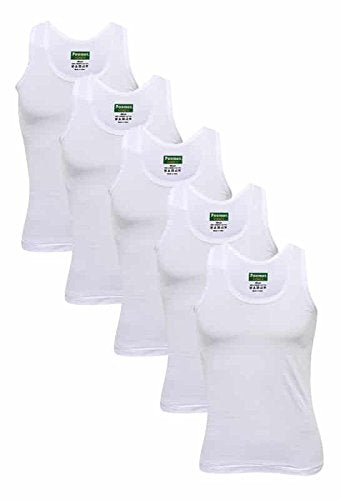 Poomer Cotton Men's White Sleeveless RN Vest (5s Pack ')