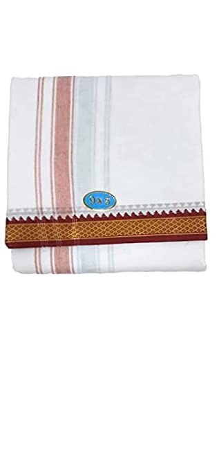Cotton Mens Panjakejam White Dhoti Mayil Kan Border & Towel set [9 X 5]