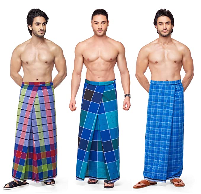 Nandu Men's Stitched Lungi (Multicolour, Free Size) - Pack of 3