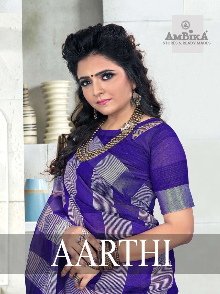AARTHI SILK COTTON SAREE with Zari Butta with Blouse Piece for Womens