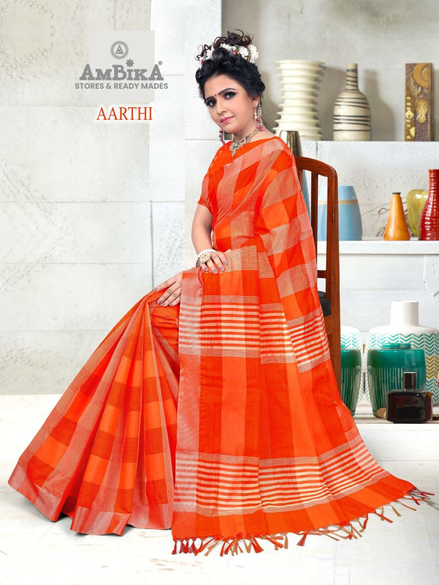 AARTHI SILK COTTON SAREE with Zari Butta with Blouse Piece for Womens