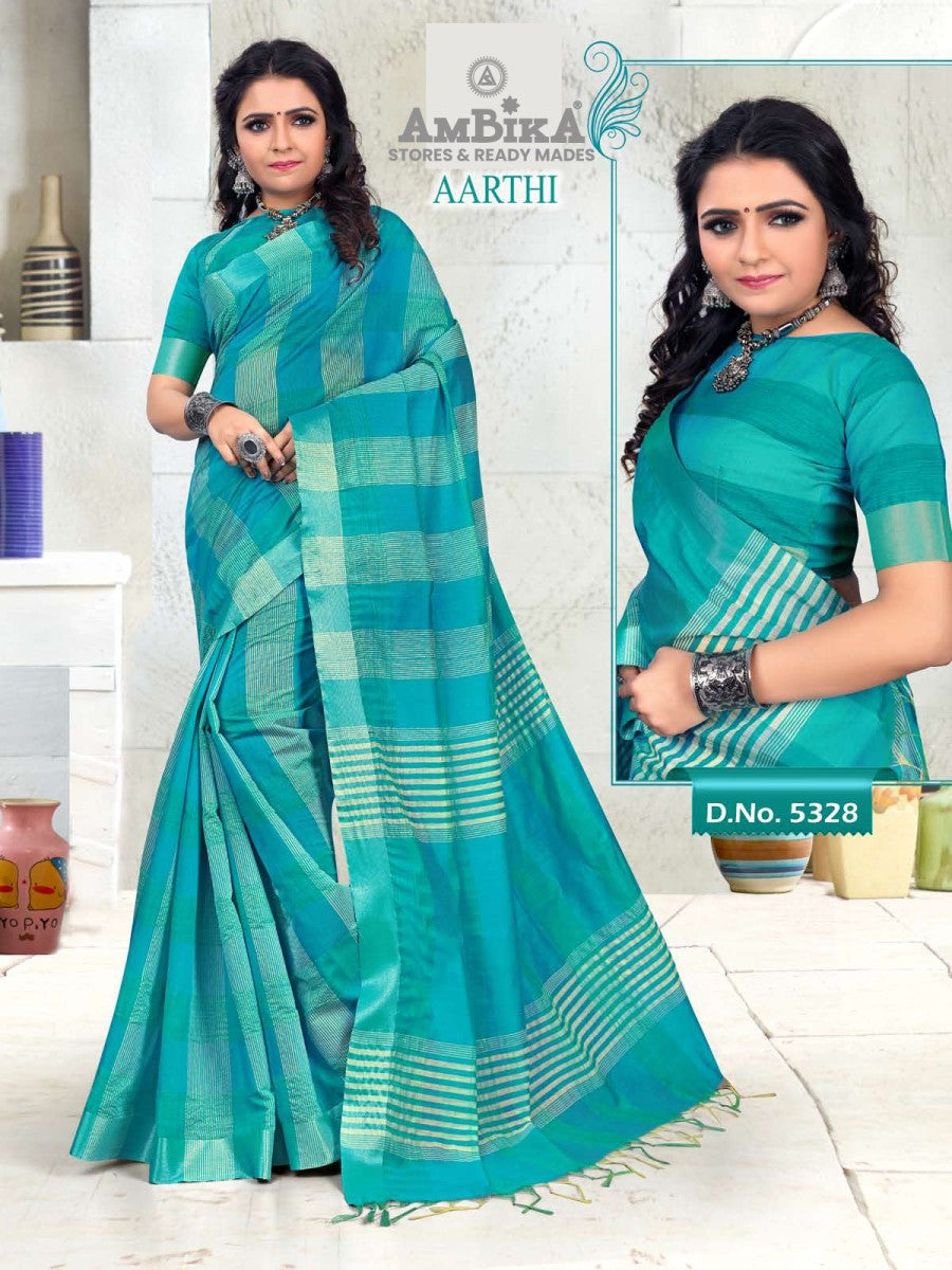 AARTHI SILK COTTON SAREE with Zari Butta with Blouse Piece for Womens