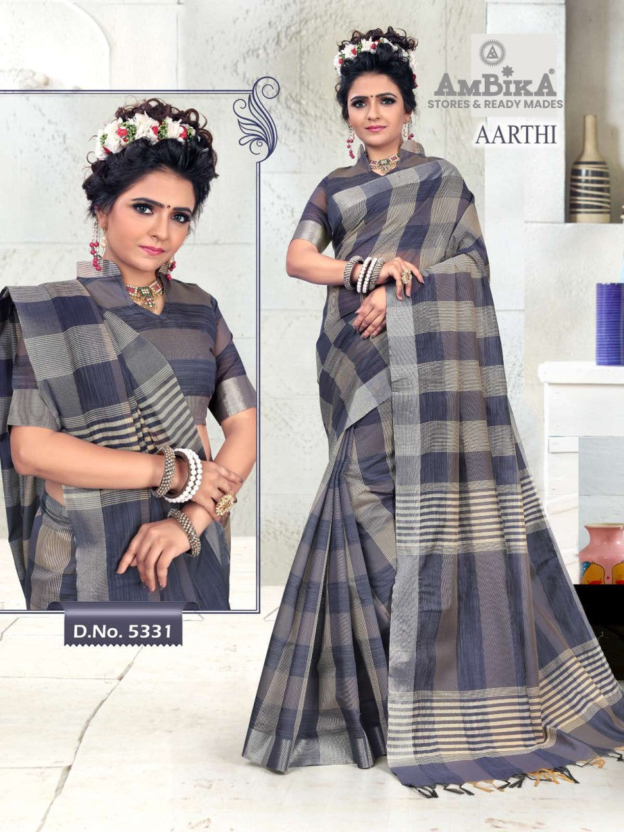 AARTHI SILK COTTON SAREE with Zari Butta with Blouse Piece for Womens