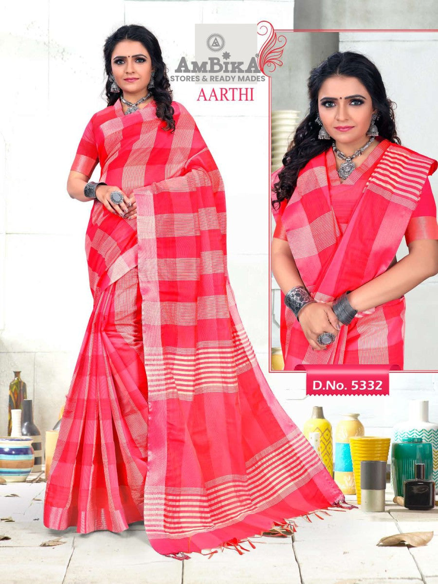 AARTHI SILK COTTON SAREE with Zari Butta with Blouse Piece for Womens