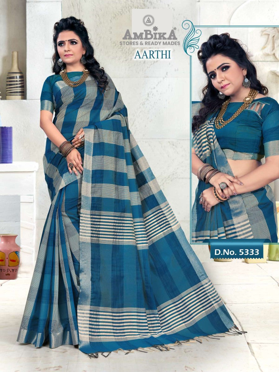 AARTHI SILK COTTON SAREE with Zari Butta with Blouse Piece for Womens