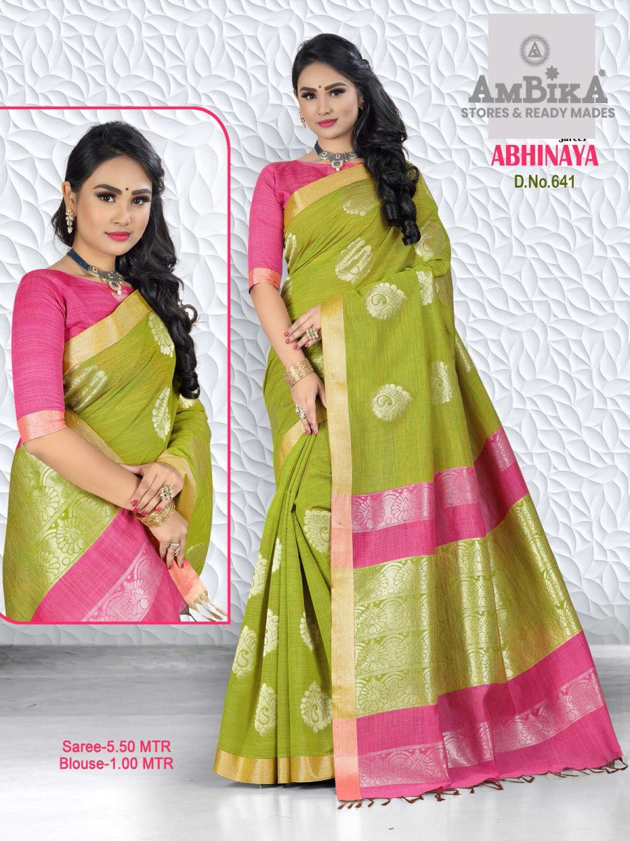 ABHINAYA SILK COTTON Saree with Zari Butta with Blouse Piece for Womens
