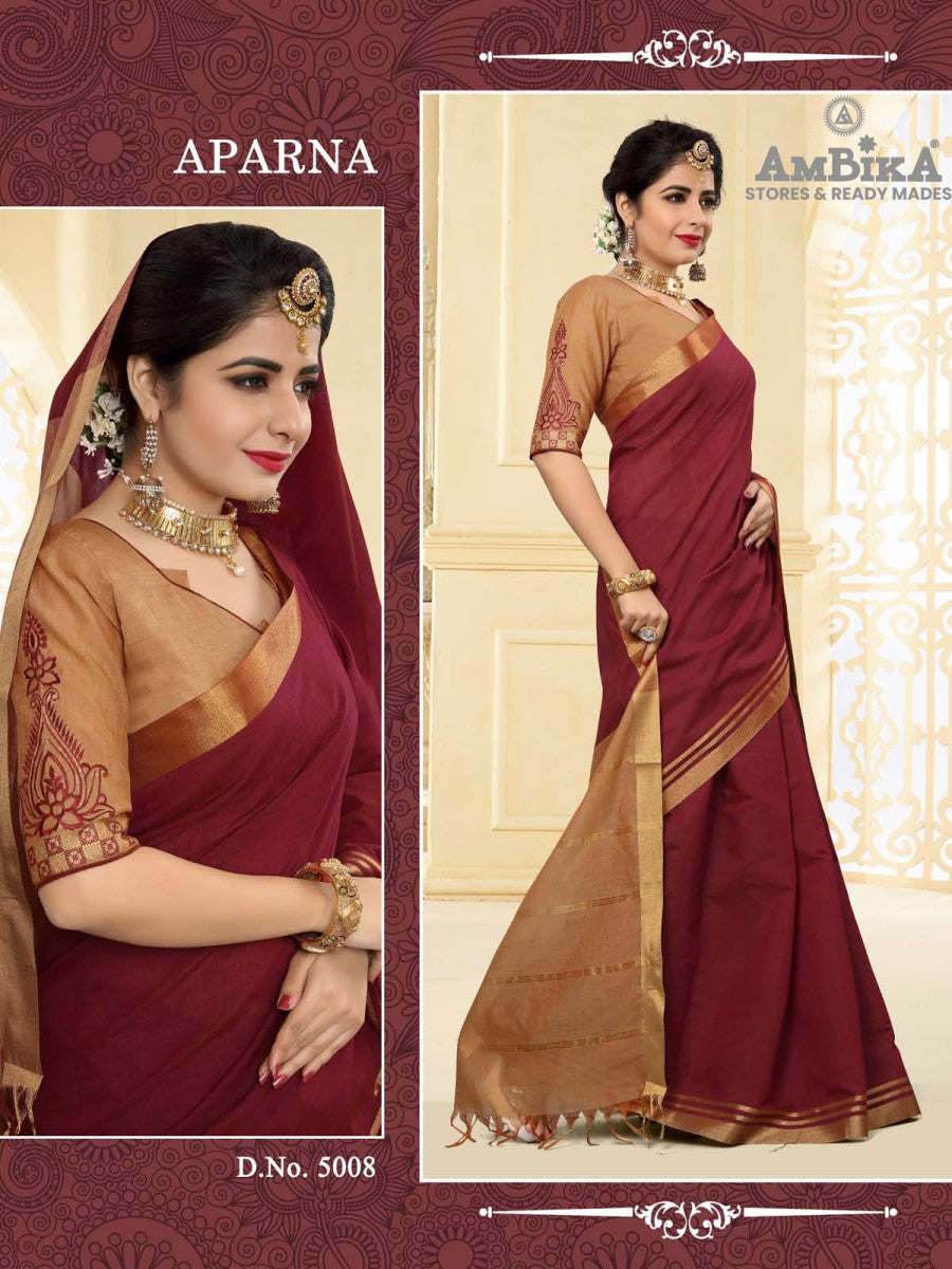 APARNA SILK COTTON SAREE with Zari Butta with Blouse Piece for Women