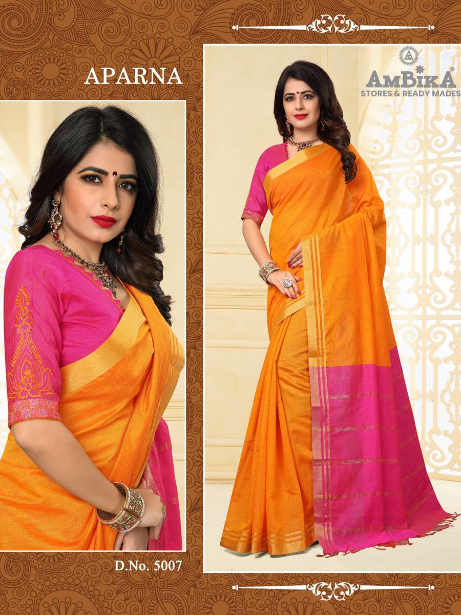 APARNA SILK COTTON SAREE with Zari Butta with Blouse Piece for Women