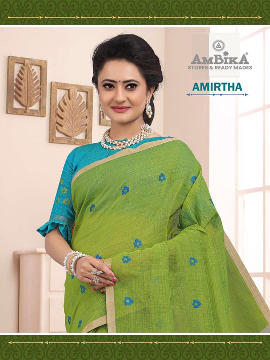 AMIRTHA SILK COTTON SAREE with Zari Butta with Blouse Piece for Womens