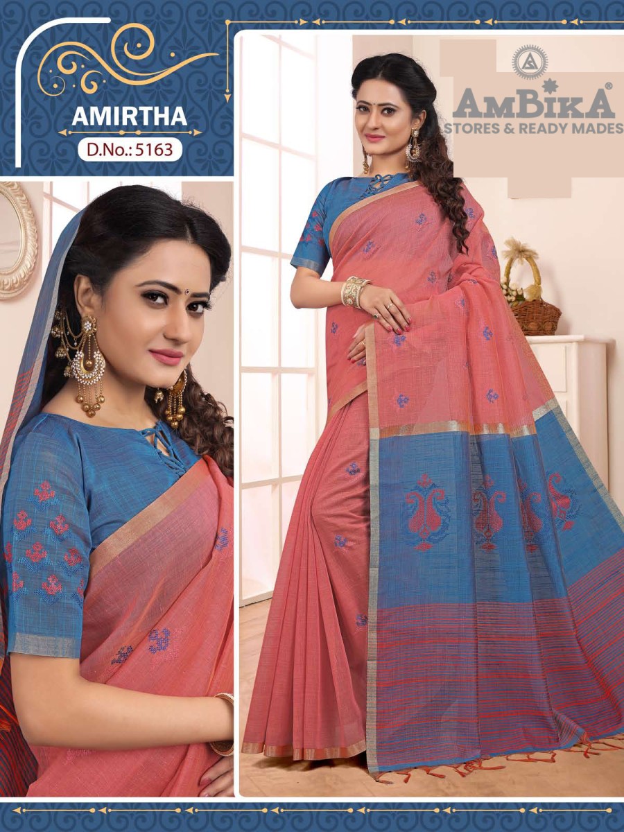 AMIRTHA SILK COTTON SAREE with Zari Butta with Blouse Piece for Womens
