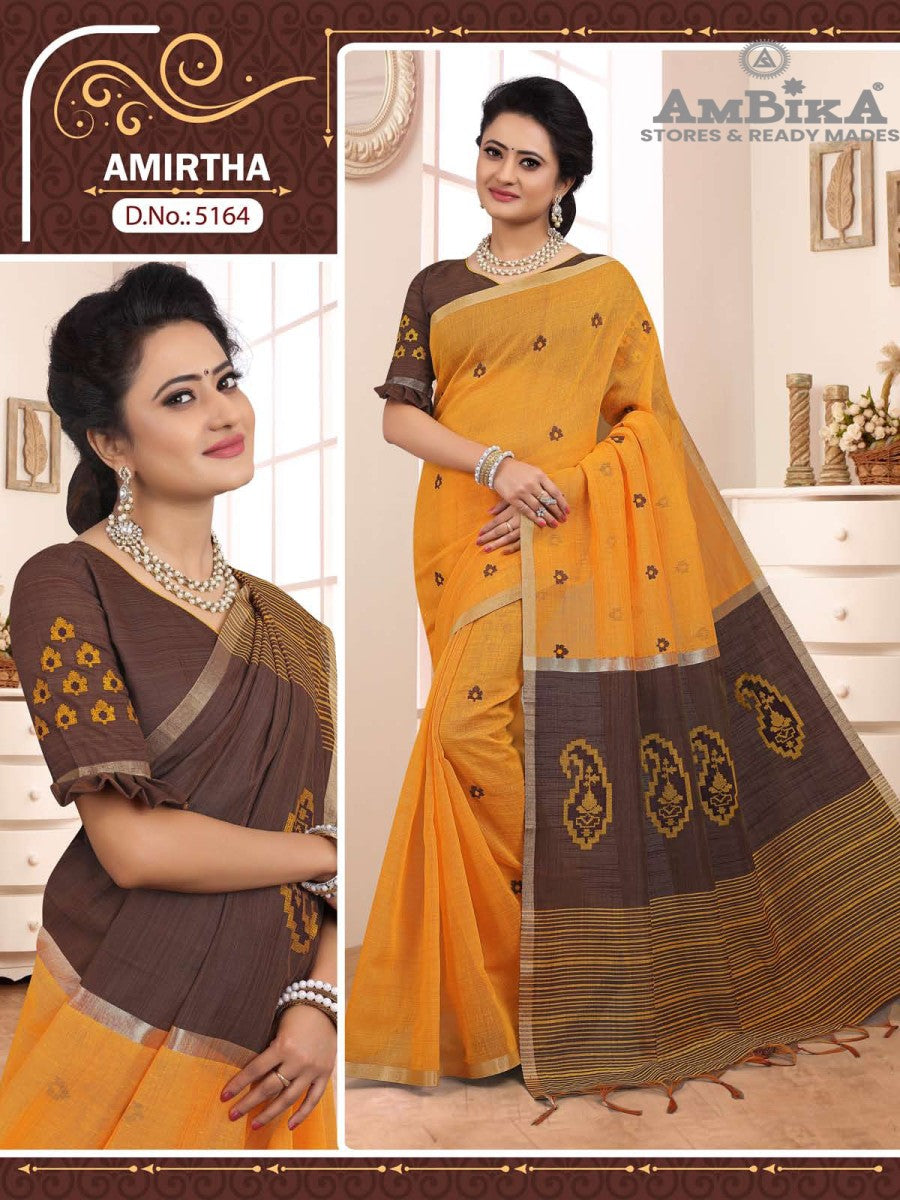AMIRTHA SILK COTTON SAREE with Zari Butta with Blouse Piece for Womens