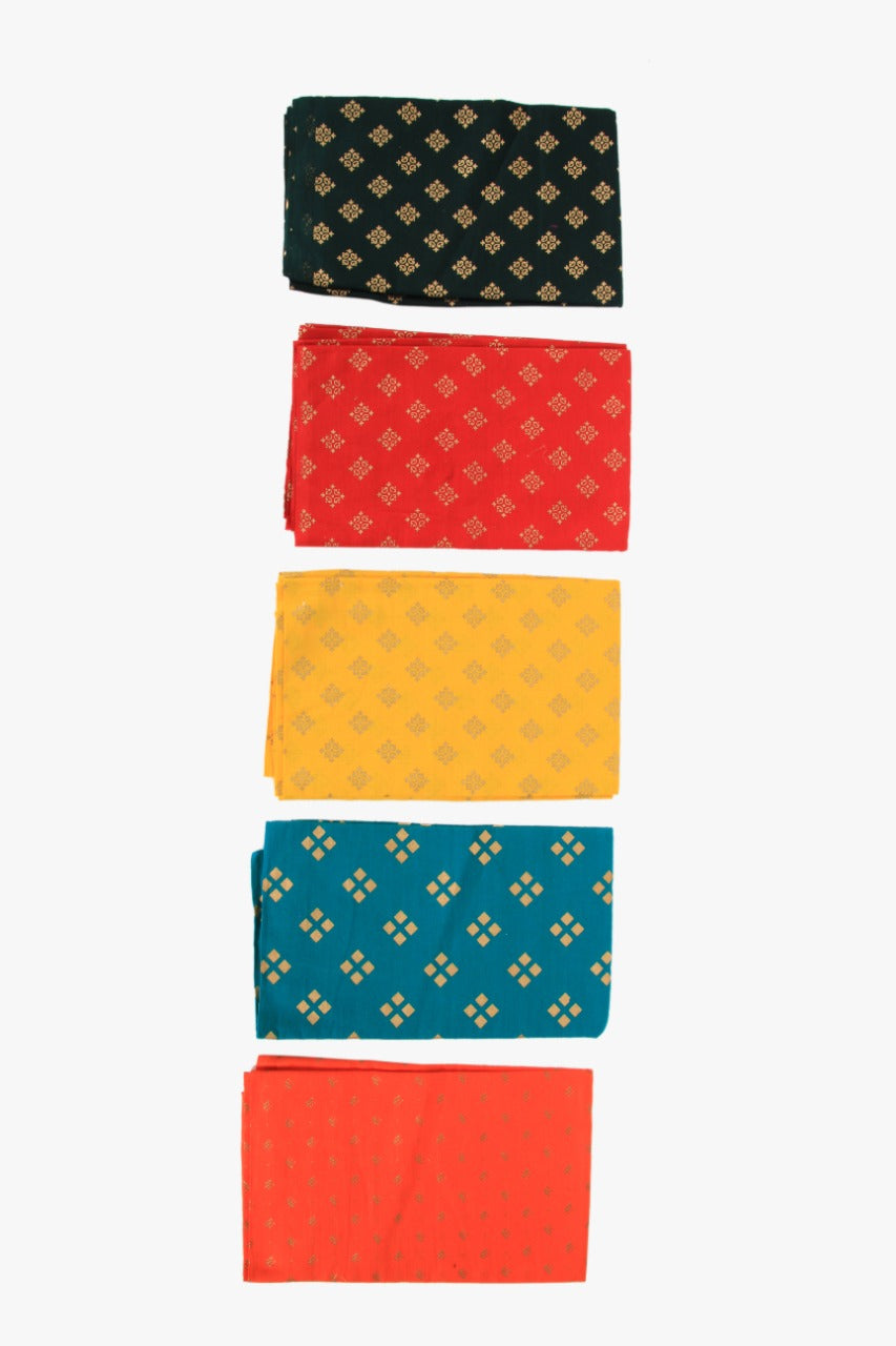 Cotton Blouse Material 1metre | Combo Set of 5 | Gold Printed Blouse
