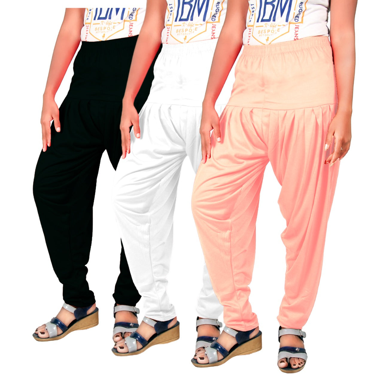 Combo Pack of 3 Cotton Viscose Lycra Dhoti Patiyala Salwar Bottom Pants for Women