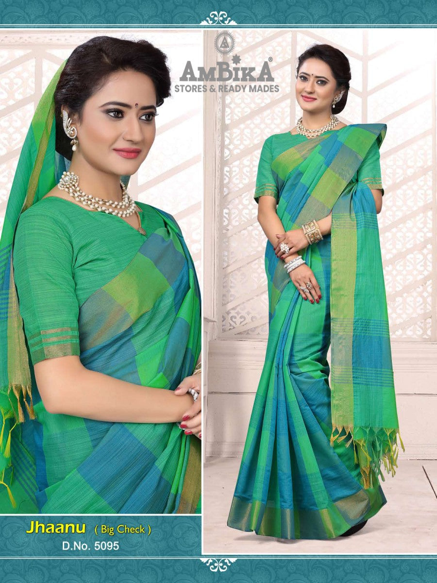 JHAANU SILK COTTON SAREE  Checked with Blouse Piece for Womens