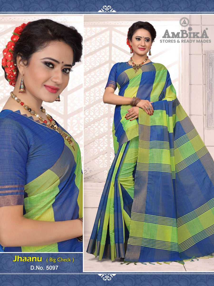 JHAANU SILK COTTON SAREE  Checked with Blouse Piece for Womens