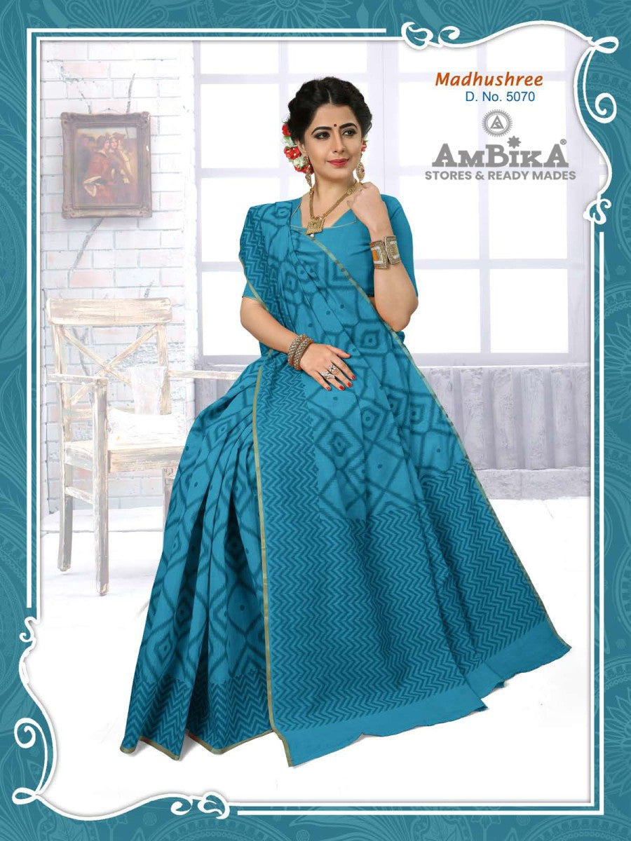 MADHUSHREE SILK COTTON SAREE Printed with Blouse Piece for Womens
