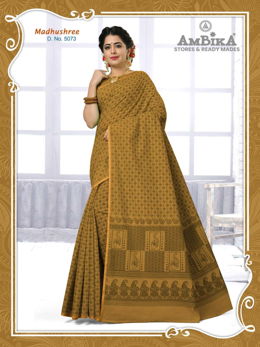MADHUSHREE SILK COTTON SAREE Printed with Blouse Piece for Womens