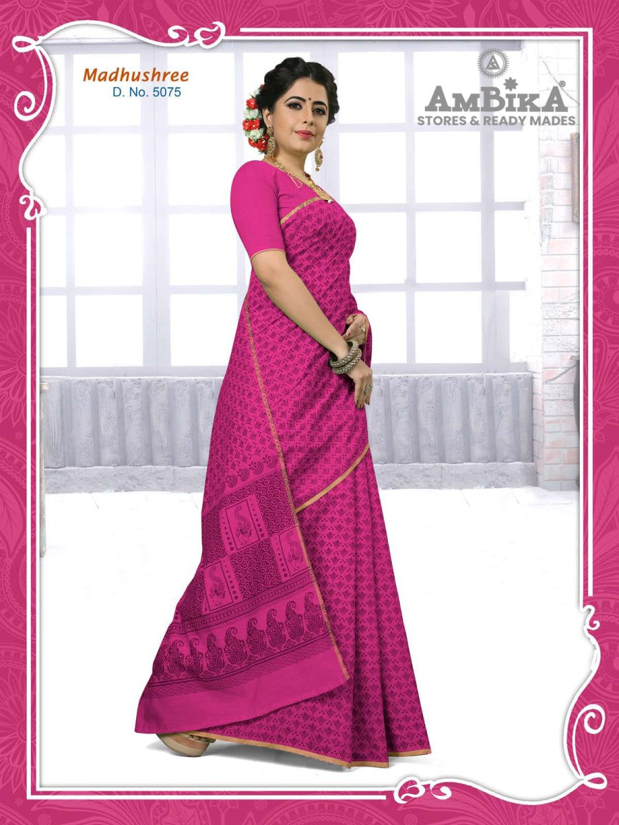 MADHUSHREE SILK COTTON SAREE Printed with Blouse Piece for Womens