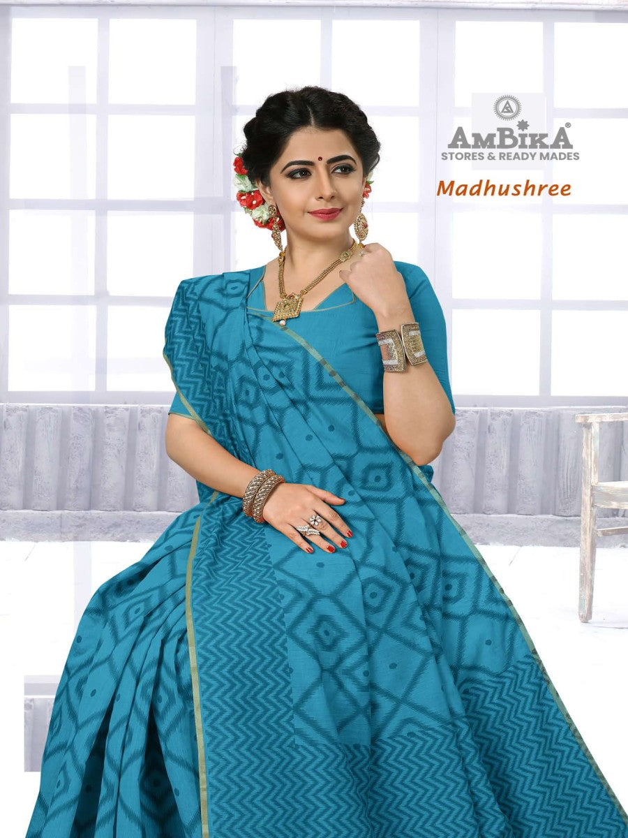 MADHUSHREE SILK COTTON SAREE Printed with Blouse Piece for Womens