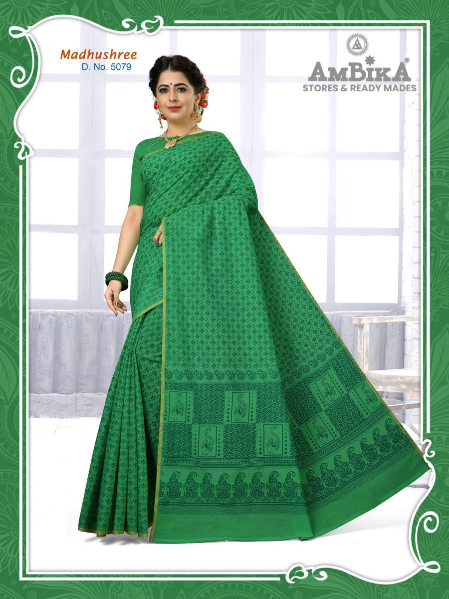 MADHUSHREE SILK COTTON SAREE Printed with Blouse Piece for Womens