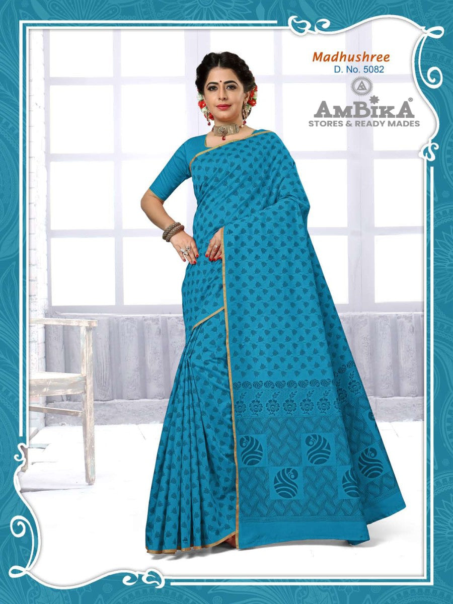 MADHUSHREE SILK COTTON SAREE Printed with Blouse Piece for Womens