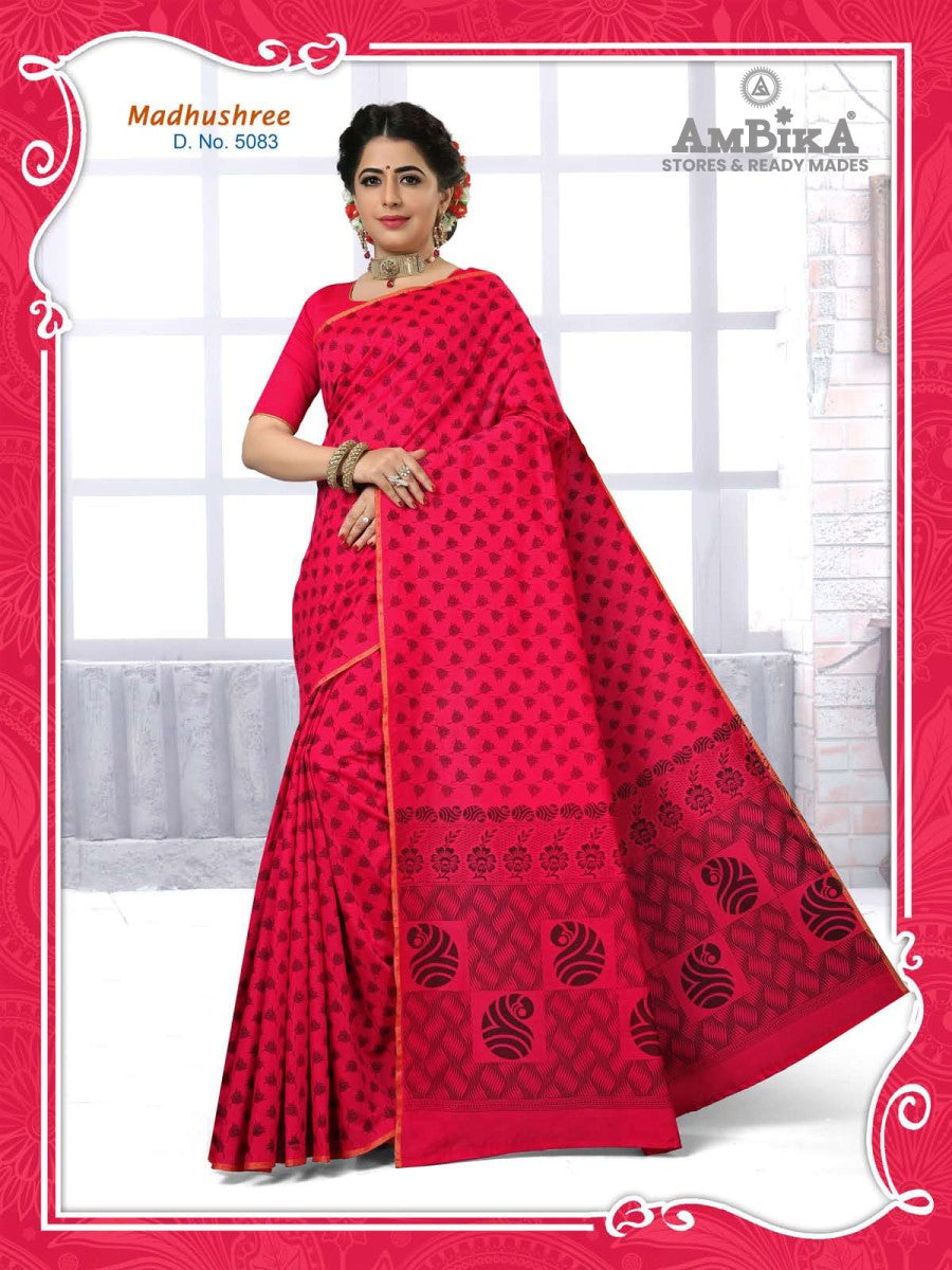 MADHUSHREE SILK COTTON SAREE Printed with Blouse Piece for Womens