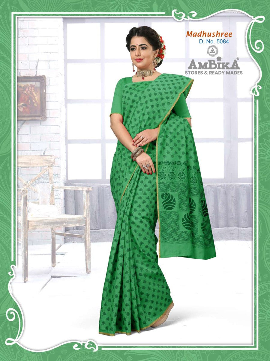 MADHUSHREE SILK COTTON SAREE Printed with Blouse Piece for Womens