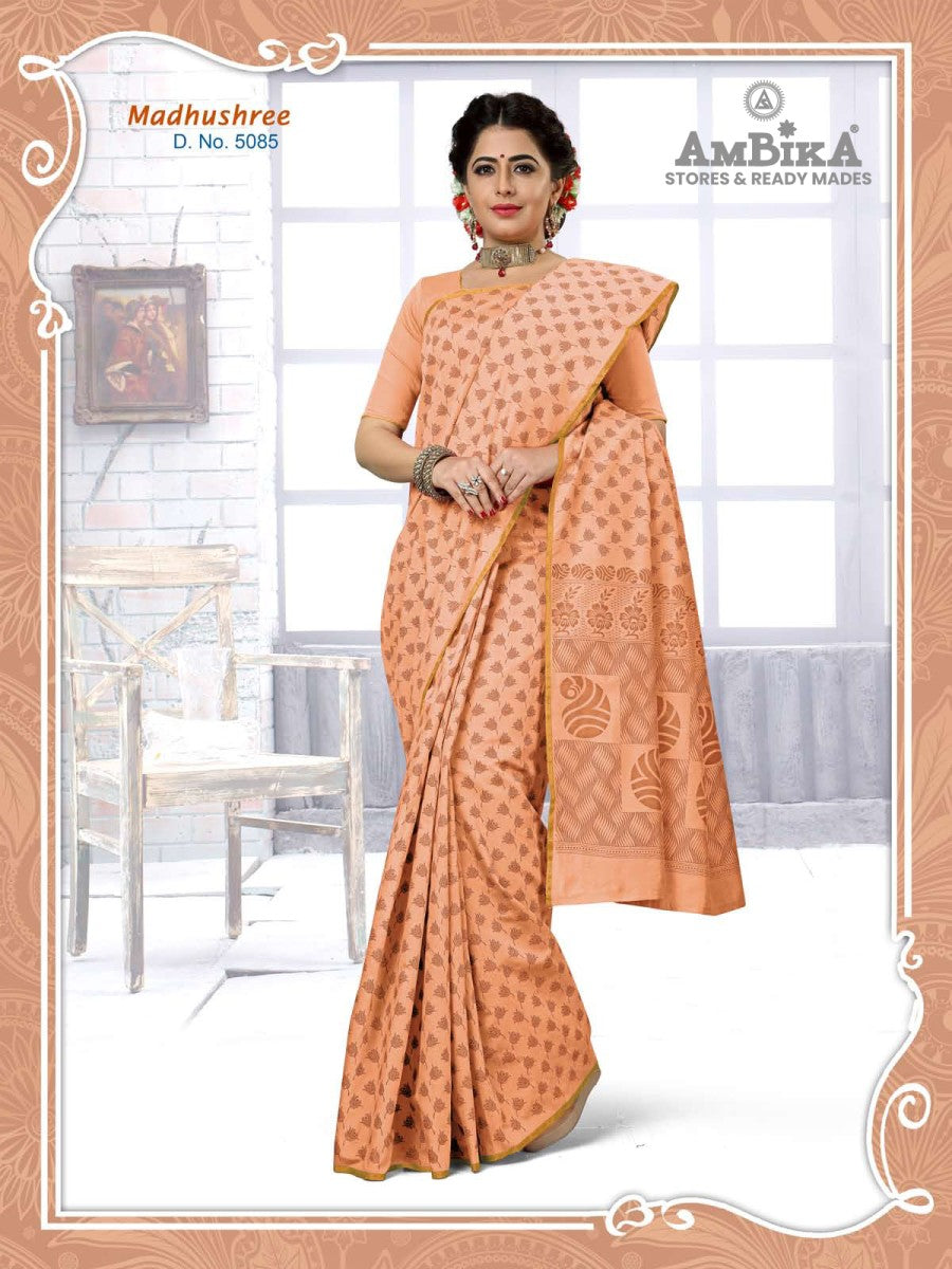 MADHUSHREE SILK COTTON SAREE Printed with Blouse Piece for Womens