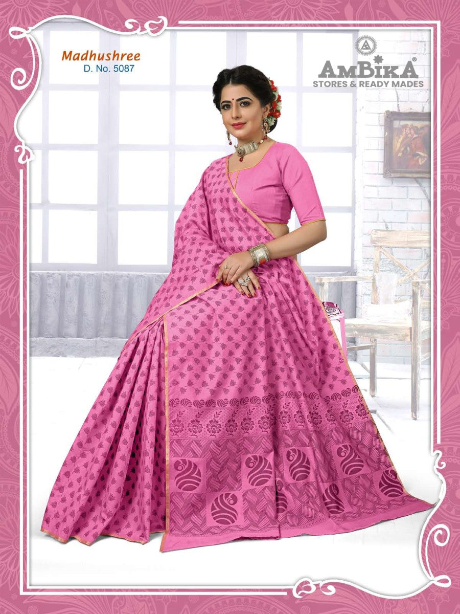 MADHUSHREE SILK COTTON SAREE Printed with Blouse Piece for Womens